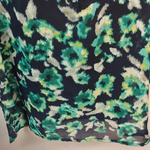 Apt. 9 Navy Blue & Teal Sheer 3/4 Sleeves Blouse Size L - Picture 5 of 12